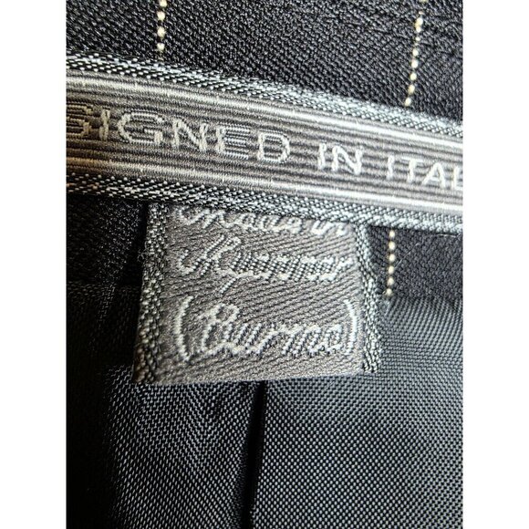 Mens Black Pinstripe Blazer 38S Wool Feel By Burnei Hand Tailored - Picture 3 of 16